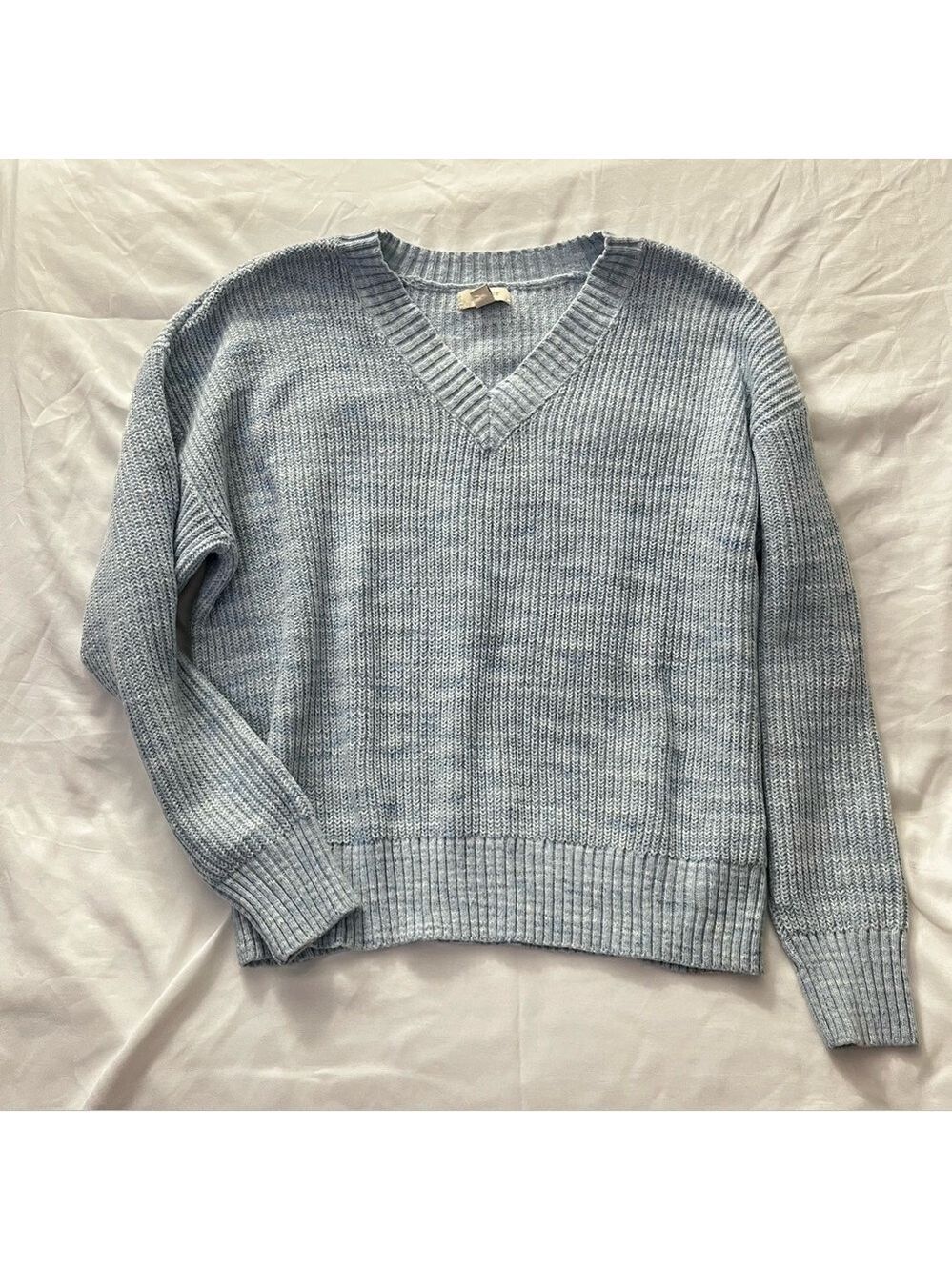 Style & Co Blue V-neeck Shaker Knit Sweater Large